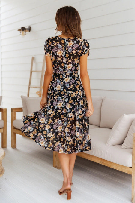 Floral Printed Midi Women's Dress - ANIBEY