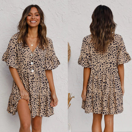 Flounces leopard print dress - ANIBEY