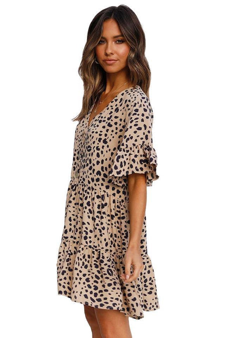 Flounces leopard print dress - ANIBEY