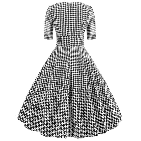 Fluffy skirt V-neck Chiffon print mid sleeve vintage dress - ANIBEY
