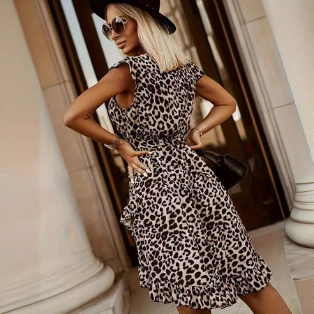 Sexy V-neck Low Cut Printed Dress - ANIBEY