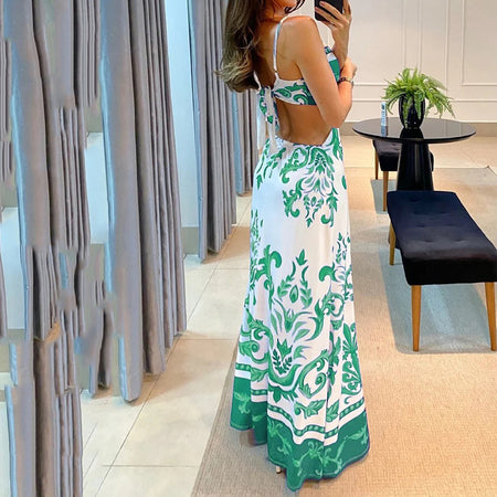 Summer Women's Hot Sale Casual Printing Cutout Sling Dress - ANIBEY
