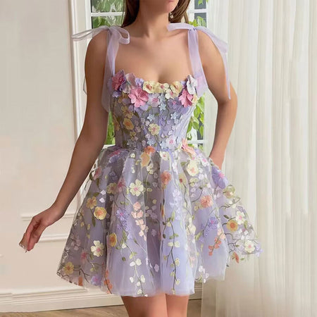 Women's Fashion Three-dimensional Flower Embroidered Sheath Sling Dress - ANIBEY