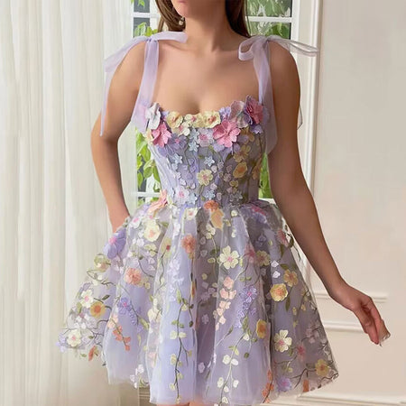 Women's Fashion Three-dimensional Flower Embroidered Sheath Sling Dress - ANIBEY