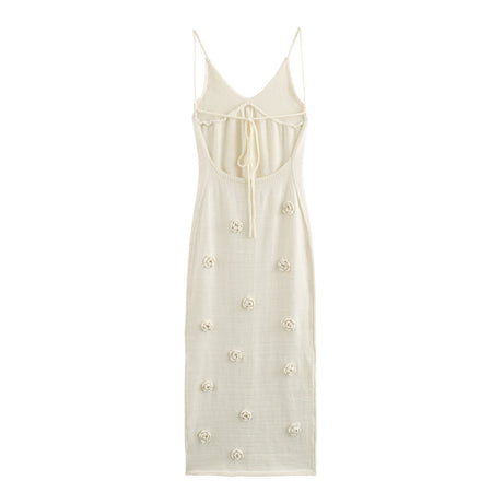 Women's Braces Skirt Three-dimensional Flower Knitted Backless Lace-up Dress - ANIBEY