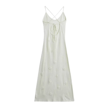 Women's Braces Skirt Three-dimensional Flower Knitted Backless Lace-up Dress - ANIBEY