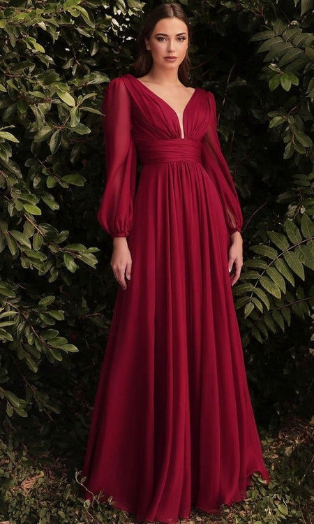 Long Sleeve Chiffon Sexy Temperament Deep V Dress - ANIBEY