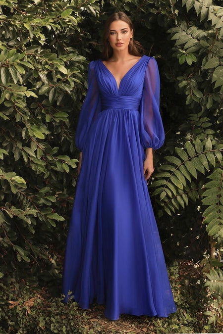 Long Sleeve Chiffon Sexy Temperament Deep V Dress - ANIBEY