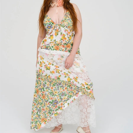 Women's Printed Halter Patchwork Hem Long Dresses - ANIBEY