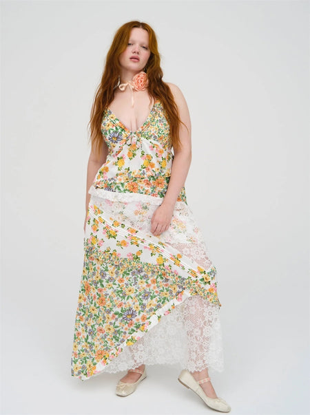 Women's Printed Halter Patchwork Hem Long Dresses - ANIBEY