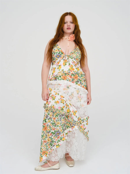 Women's Printed Halter Patchwork Hem Long Dresses - ANIBEY