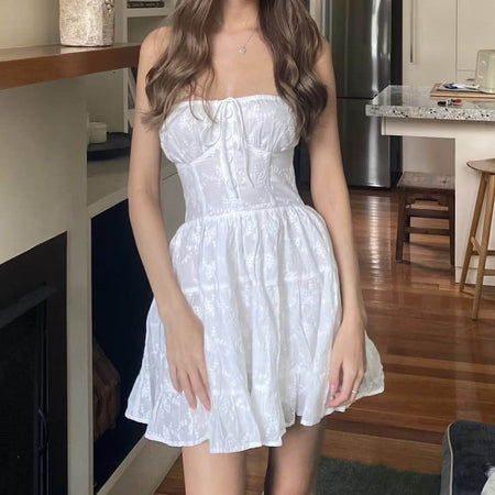 Sweet Spring Women's Party White Chest Wrap Lace Dress - ANIBEY