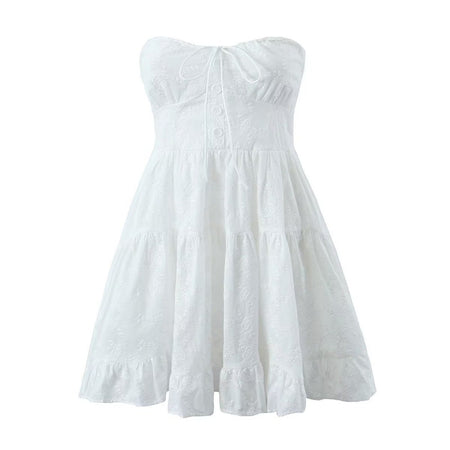 Sweet Spring Women's Party White Chest Wrap Lace Dress - ANIBEY