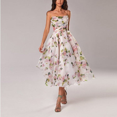 Strapless Sleeveless Printed Swing Dress - ANIBEY
