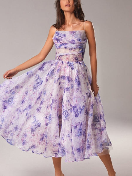 Strapless Sleeveless Printed Swing Dress - ANIBEY