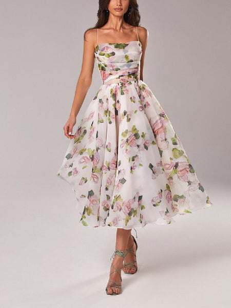Strapless Sleeveless Printed Swing Dress - ANIBEY