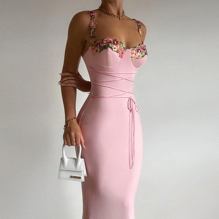 Embroidered Flower Suspender Lace-up Tight Slimming Hip-hugging Skirt For Womens Clothing - ANIBEY