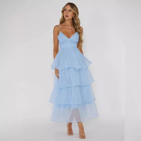 European And American Organza INS Deep V-neck Backless Sling Dress Leisure Vacation - ANIBEY
