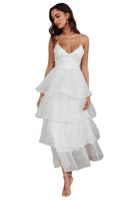 European And American Organza INS Deep V-neck Backless Sling Dress Leisure Vacation - ANIBEY