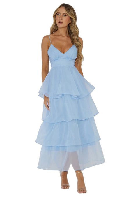 European And American Organza INS Deep V-neck Backless Sling Dress Leisure Vacation - ANIBEY
