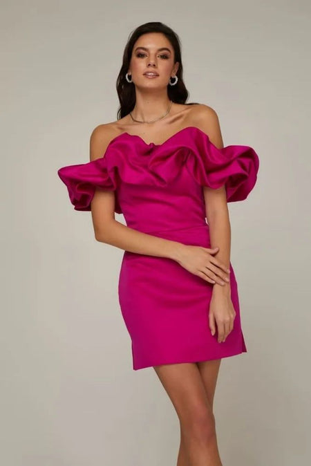 Women's Ruffled Off-shoulder Dress Solid Color - ANIBEY