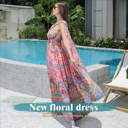 Women's Floral Style Large Hem Dress - ANIBEY
