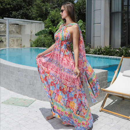 Women's Floral Style Large Hem Dress - ANIBEY