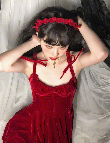 Red Birthday Little Dress Sling Velvet Dress - ANIBEY