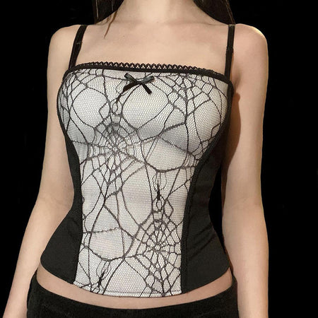 Spider webTank Tops Kawaii Tank Tops Gothic Tank Tops Punk Tank Tops Dark Tops Street Tank Tops aesthetic Tank Tops y2k Tops - ANIBEY