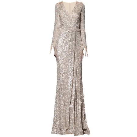 Temperament Banquet Ladies Sequined Annual Meeting Host Long Evening Dress - ANIBEY