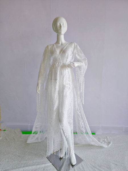 Lace Embroidery Plus Size Photography Pregnant Women Tassel Dress Bohemian Style - ANIBEY