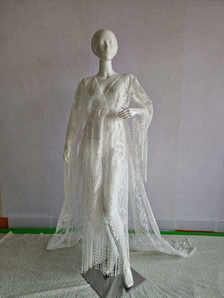 Lace Embroidery Plus Size Photography Pregnant Women Tassel Dress Bohemian Style - ANIBEY