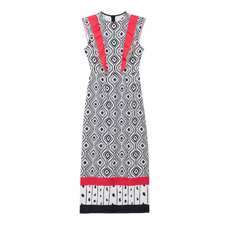 Retro Style Sleeveless Dress Color Collision Design Waist Trimming Printing - ANIBEY