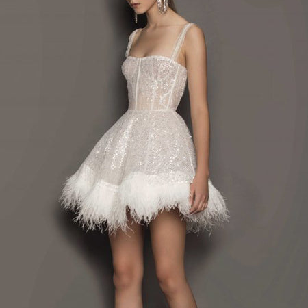 Spaghetti Strapped Sequined Corset Mini Dress - ANIBEY