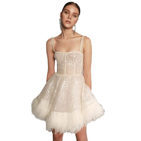 Spaghetti Strapped Sequined Corset Mini Dress - ANIBEY