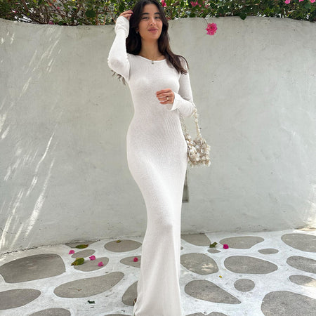 Women's Long-sleeved Solid Color Slim-fit Elegant Dress - ANIBEY