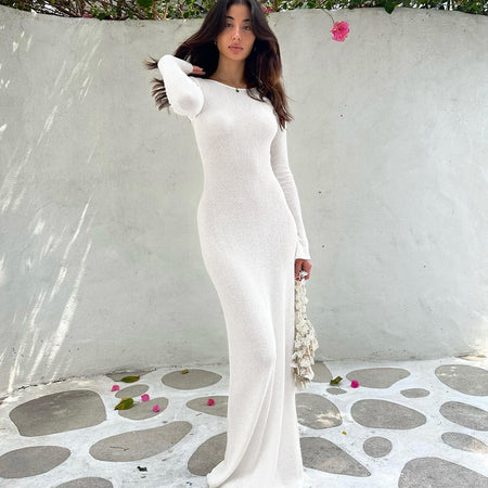 Women's Long-sleeved Solid Color Slim-fit Elegant Dress - ANIBEY