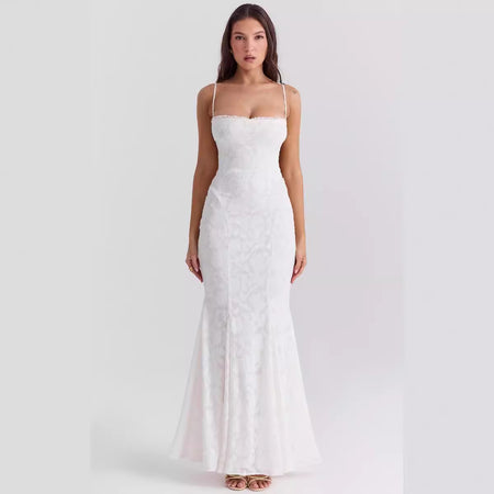 Women's Solid Color Sleeveless Sling Square Collar Backless Dress - ANIBEY