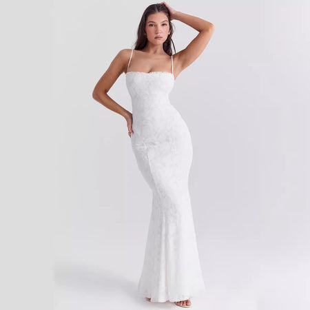 Women's Solid Color Sleeveless Sling Square Collar Backless Dress - ANIBEY