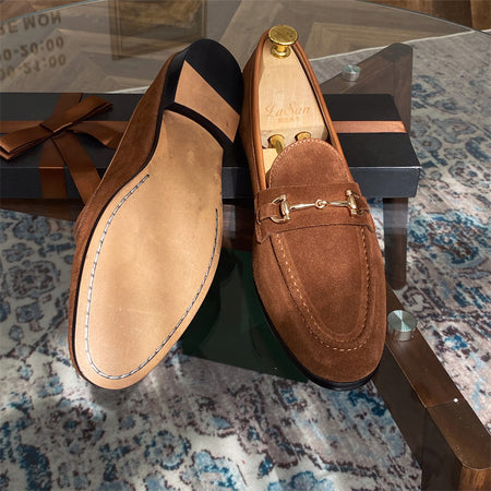 Soft Structure Suede Horsebit Slip On Shoes For Men - ANIBEY
