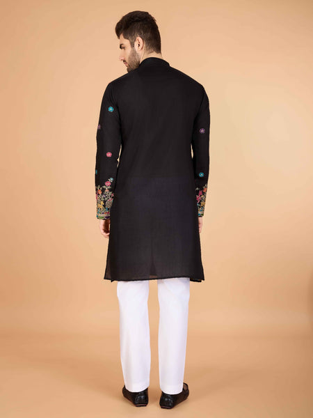 Black Designer Viscose Silk Kurta with Thread Work – TULIP - ANIBEY