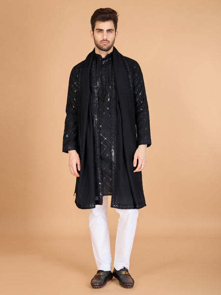 Viscose Fabric Embroidered Traditional Kurta for Mens Wear - ANIBEY