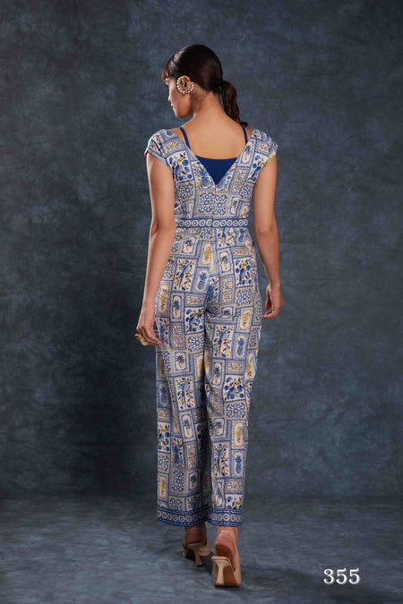 Buy Navy Blue Digital Printed Linen Jumpsuit From Ethnic Plus - ANIBEY