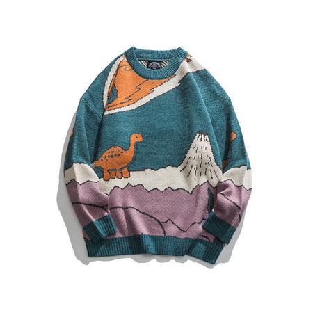 Patterned Jacquard Round Neck Sweater With Loose Fit - ANIBEY