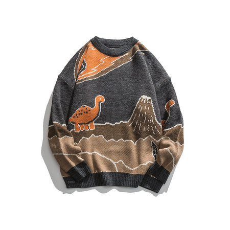 Patterned Jacquard Round Neck Sweater With Loose Fit - ANIBEY