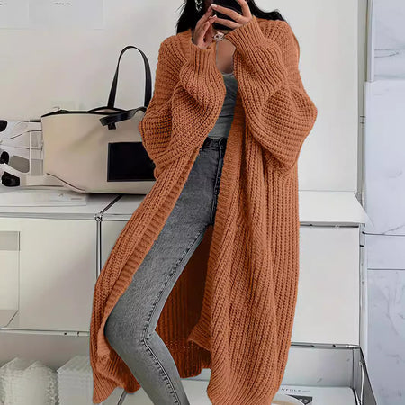 Knitted Long Cardigan With Pockets Fashion All-match Lantern-sleeved Coat - ANIBEY