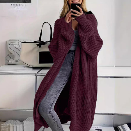 Knitted Long Cardigan With Pockets Fashion All-match Lantern-sleeved Coat - ANIBEY