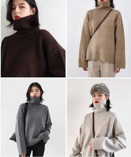 Loose Turtleneck Sweater With Warm Solid Color Underwear In Winter - ANIBEY