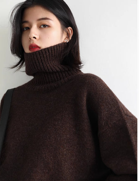 Loose Turtleneck Sweater With Warm Solid Color Underwear In Winter - ANIBEY