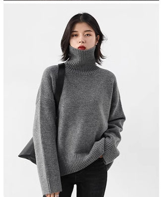 Loose Turtleneck Sweater With Warm Solid Color Underwear In Winter - ANIBEY